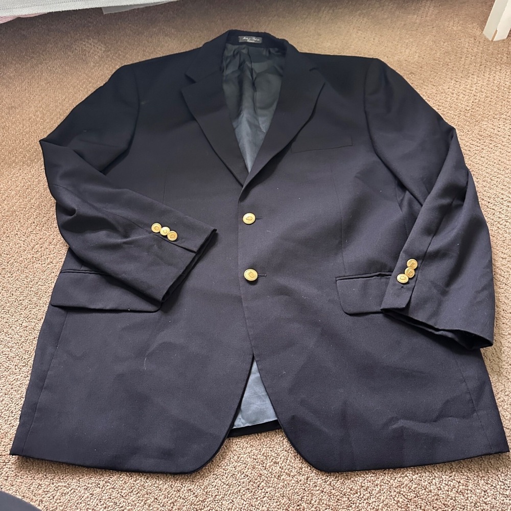 Arnold Brant Blazer Mens 44R Sport Coat Jacket Navy Blue 3 Gold Button Wool Prep